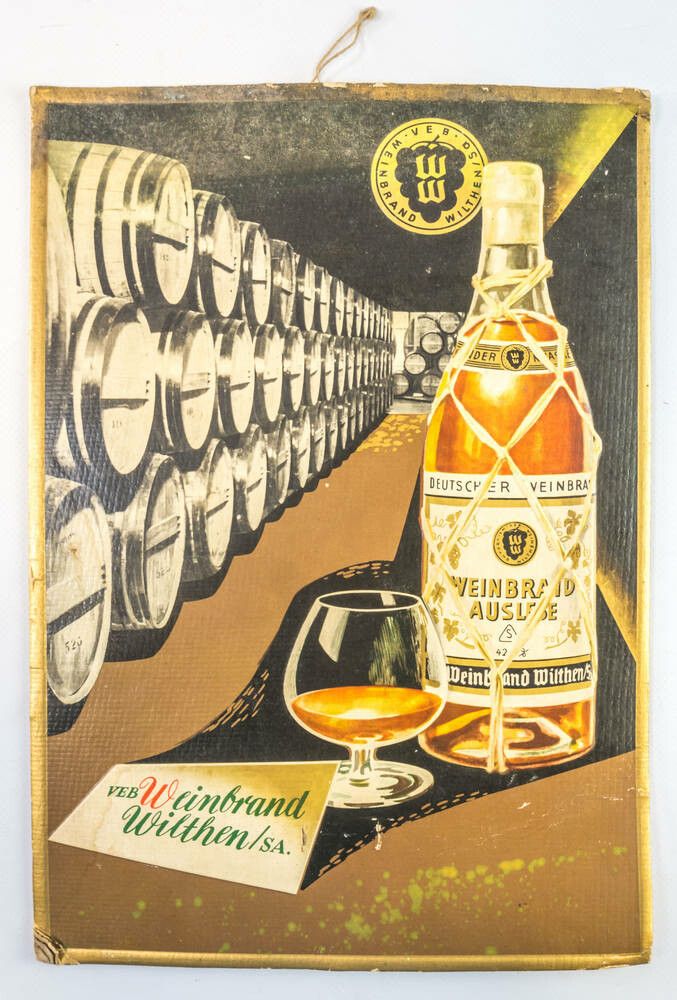 Product advertisement for brandy from VEB Weinbrand Wilthen