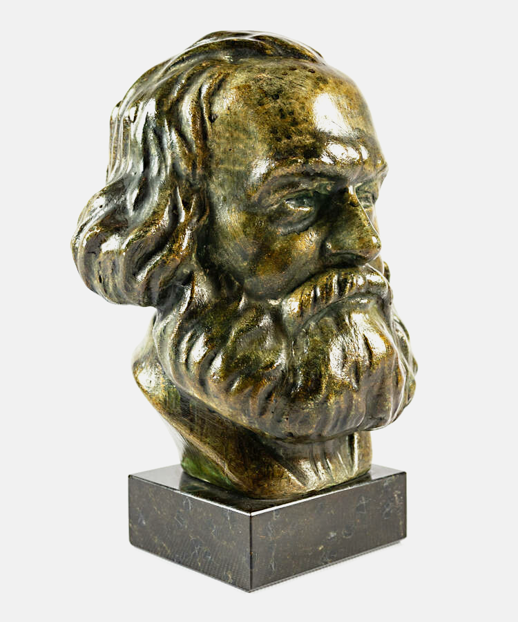Karl Marx bust on marble plinth – painted in imitation of a bronze bust