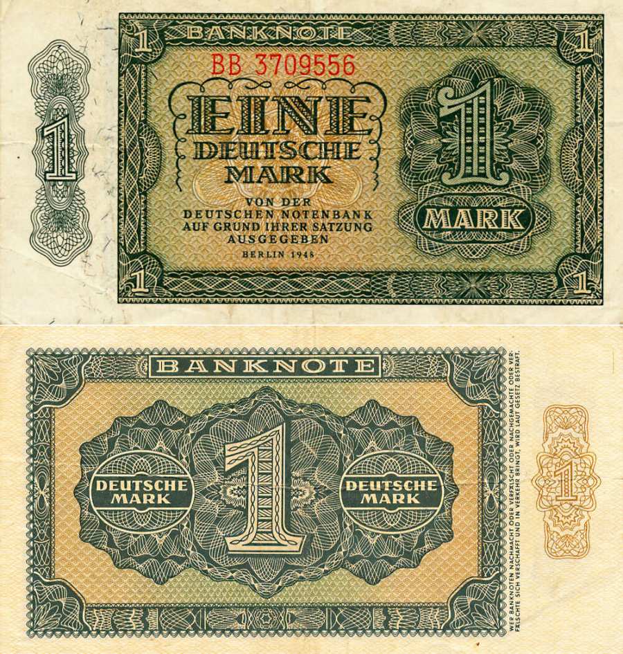 1-Mark-Banknote der Deutschen Notenbank (DM) aus dem Jahr 1948