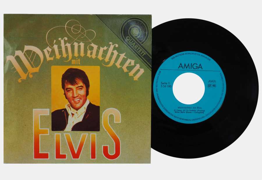 Schallplatte »Weihnachten mit Elvis«. Aufdruck von Elvis Presleys Gesicht. 