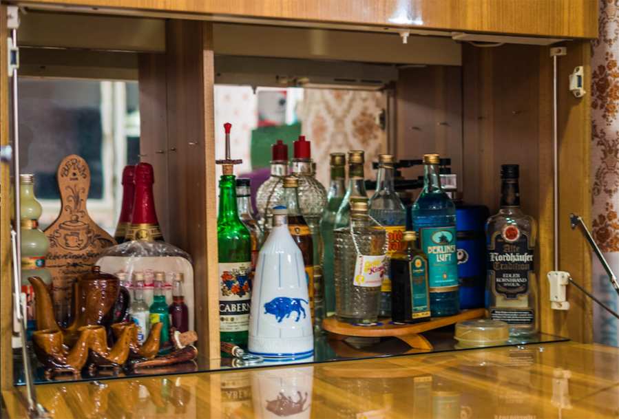 Bar with bottles of alcoholic drinks from the GDR 