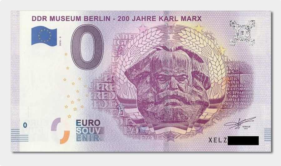  0-Euro souvenir banknote Karl Marx front