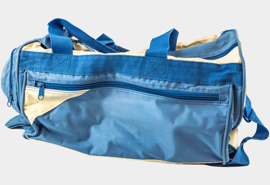 Blau, weiße Sporttasche aus Kunststoff mit Reißverschluss und Klettverschluss
