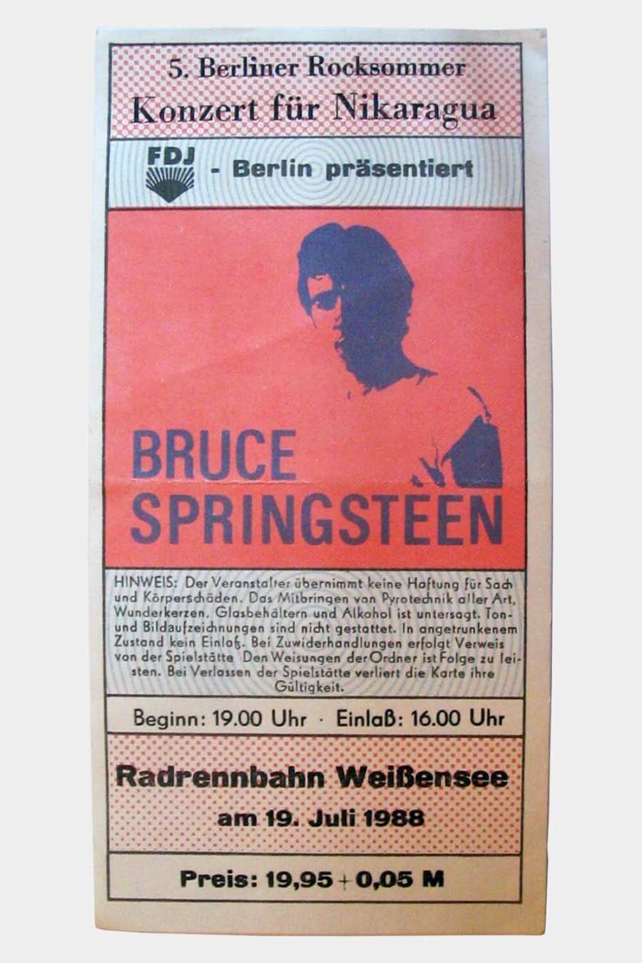 Konzertkarte Bruce Springsteen am 19.7.1988 in Berlin-Weißensee