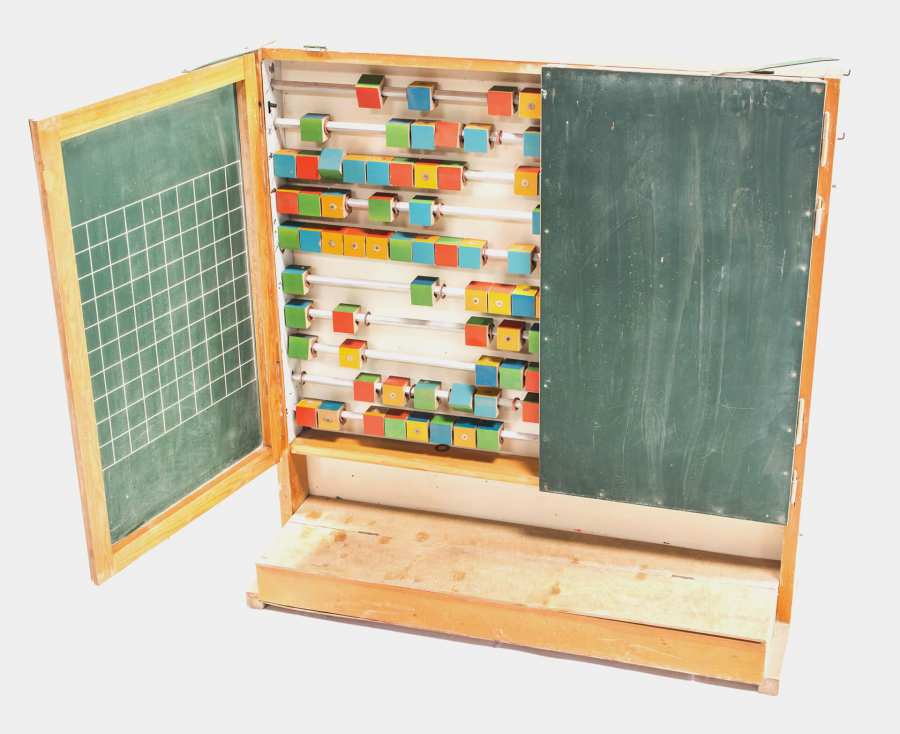 Hinged chalkboard with abacus