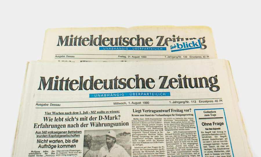 Mitteldeutsche Zeitung newspaper 1 August 1990, Topic Currency Union