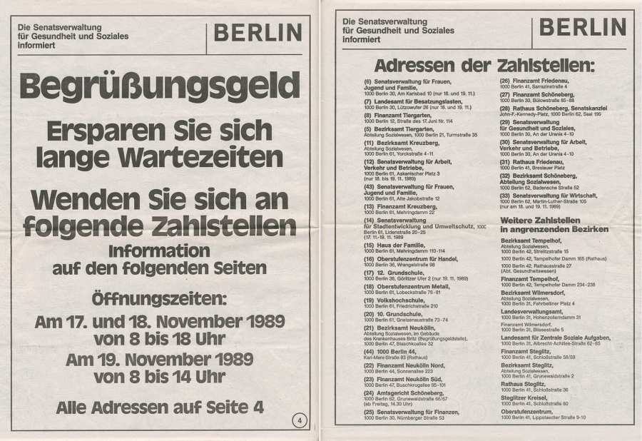 Information sheet of the Berlin exchange offices for the welcome money