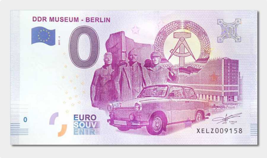  0-Euro souvenir banknote Trabant front