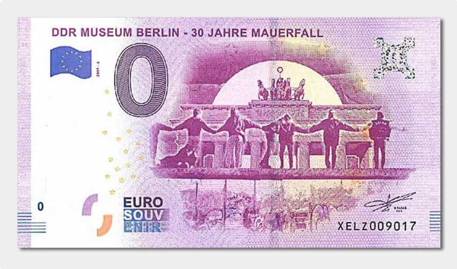  0-Euro souvenir banknote 30 years fall of the Berlin Wall front