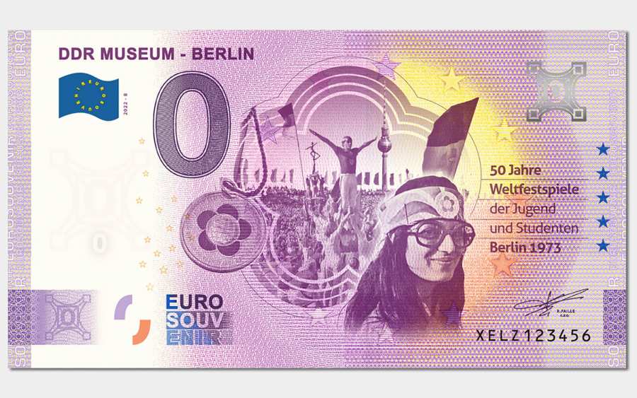 Front 0-Euro souvenir banknote X. World Festival