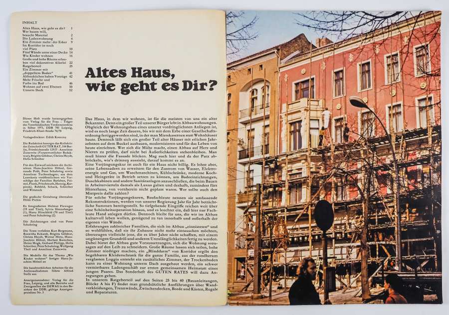 First Page of the magazine "Guter Rat", special issue"Mach was aus deiner Altbauwohnung", around 1975, Verlag für die Frau, p. 1.